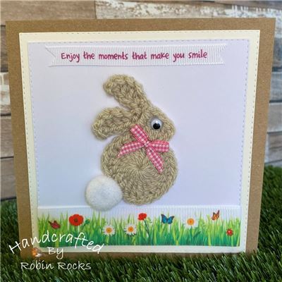 Crochet Bunny Card - Cream/Pink